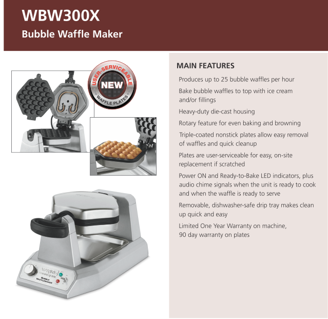 Waring WMB400X Mini Belgian Waffle Maker - 120V, 1200W
